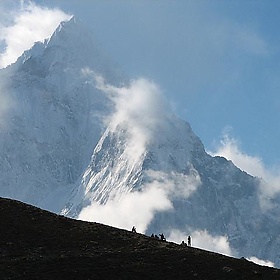 Nepal - Sagamartha Trek - 164 - Silhouetted group leaving Dzongla - mckaysavage