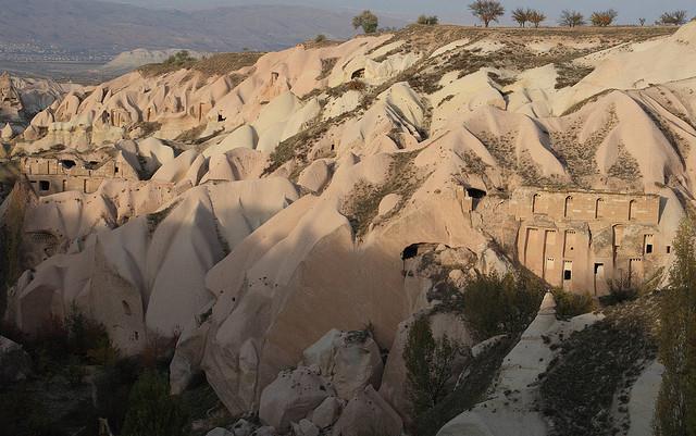 Sun setting on the lunar landscapes of Cappadocia, Turkey